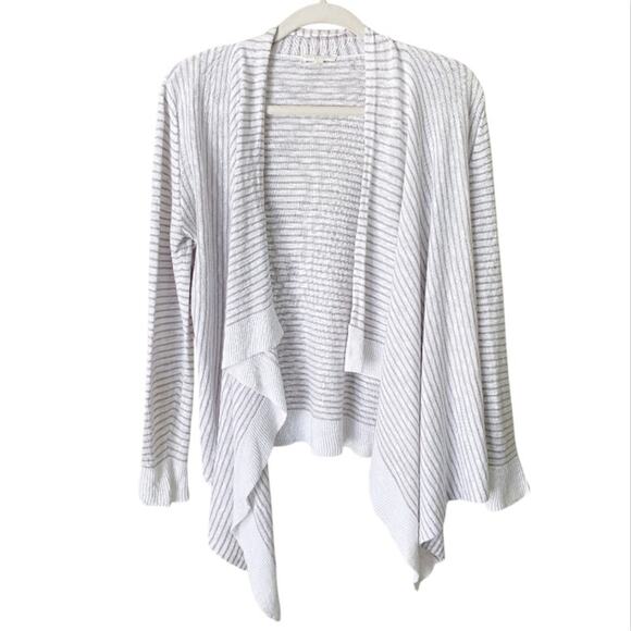 Eileen Fisher | Linen Blend Open Front Waterfall Cardigan Sweater Striped PM - Picture 1 of 5